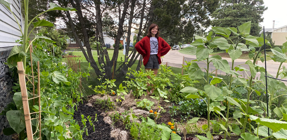 Nicola Gunter in her front yard in south Edmonton.